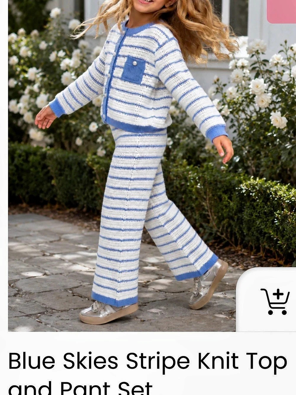 Mia Belle Girls Blue Skies Stripe Knit Top and Pant Set